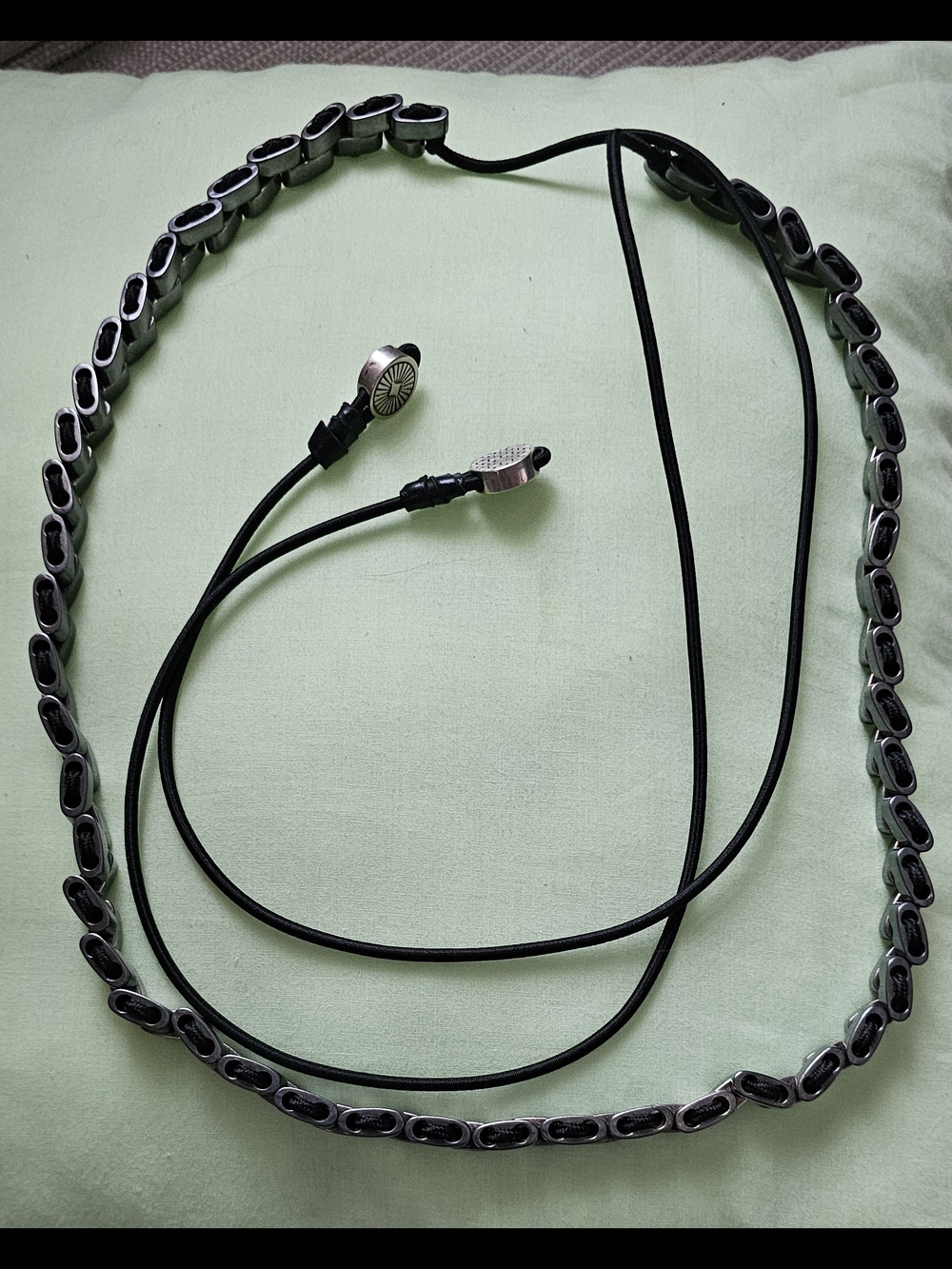 Silver-tone Belt with Black Cord Earbuds